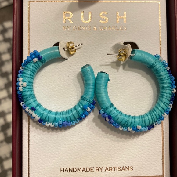 Rush by Dennis Charles - Blue Beaded Hoop Earrings- Handmade by Artisans - Picture 2 of 3